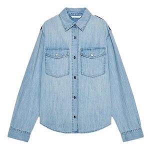 ZARA oversized denim blue shirt with epaulets - Size M